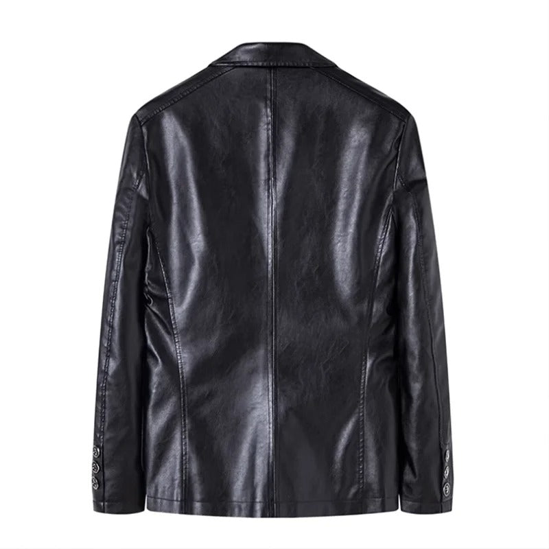 Herren Lederjacke Schwarz Slim Fit Business Casual Reißverschluss Klassisch