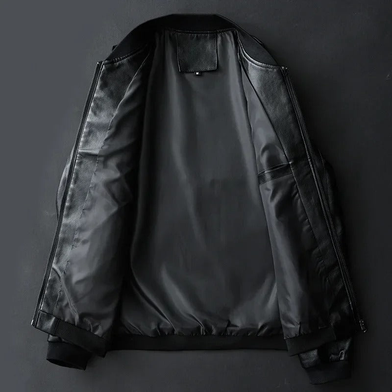 Herren Biker Lederjacke Schwarz Slim Fit Reißverschluss Klassisch