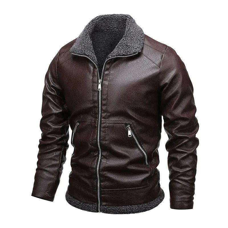 Herren Lederjacke Schwarz Slim Fit Gefüttert Reißverschluss Elegant