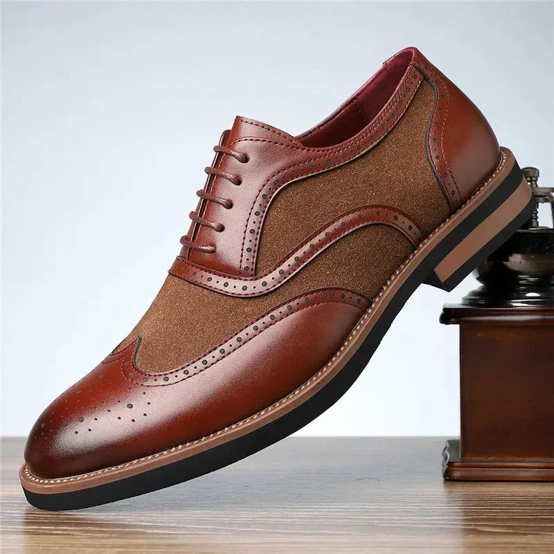 Herren Oxford Schuhe zweifarbig Brogue Schnürschuhe elegant Business rutschfest gepolstert Alltag