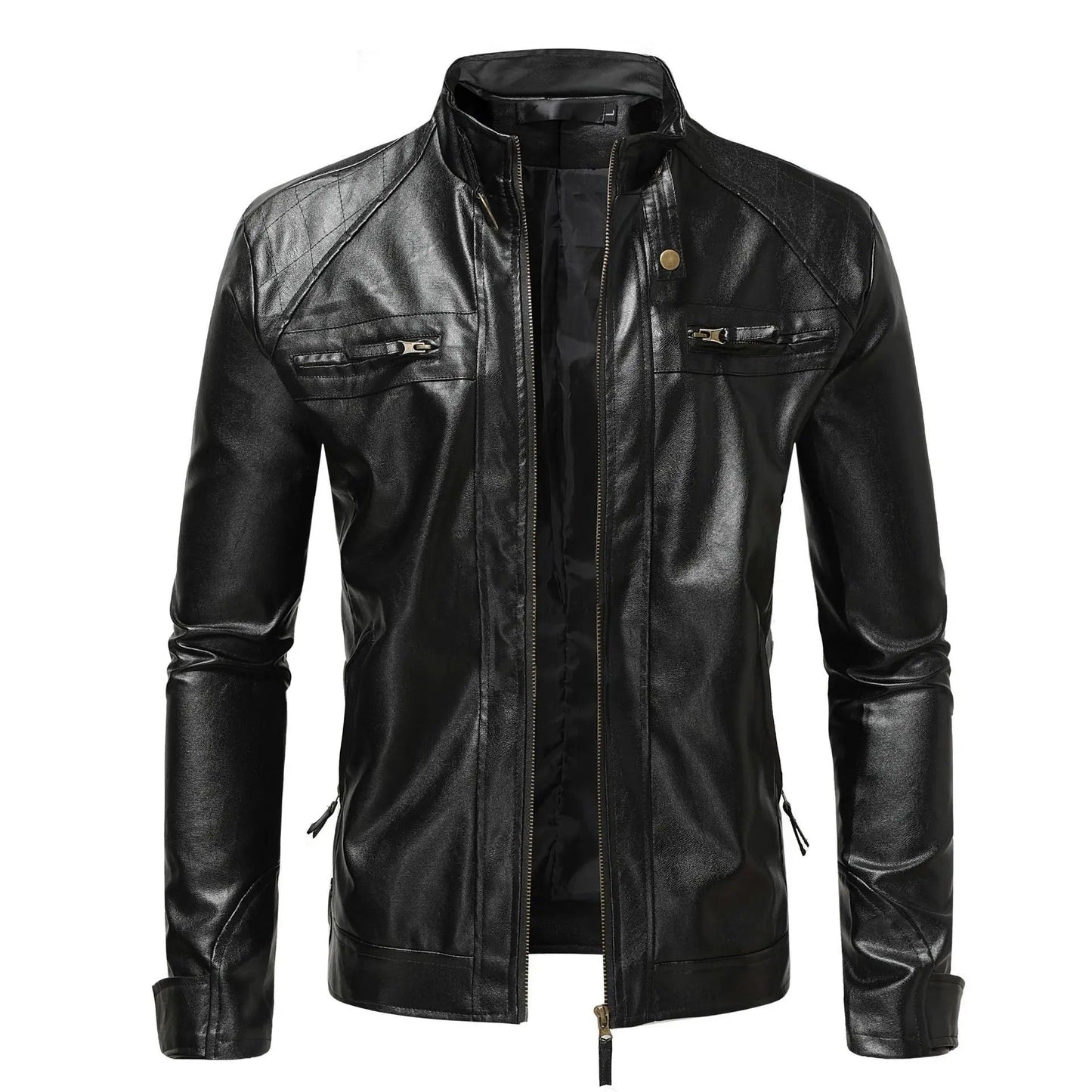 Herren Lederjacke Schwarz Slim Fit Elegant Klassisch Reißverschluss