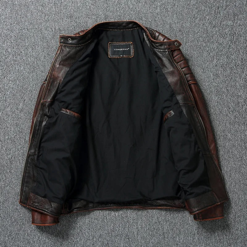 Herren Lederjacke einfarbig Retro Stil Slim Fit Langarm Reißverschluss Freizeit Bikerjacke