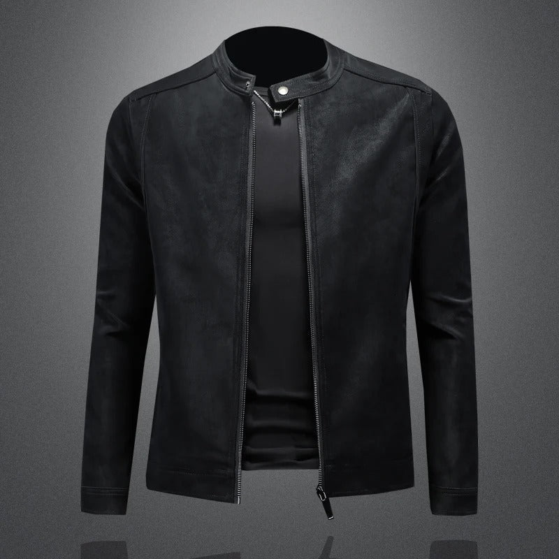 Herren Lederjacke Schwarz Slim Fit Klassisch Reißverschluss Elegant