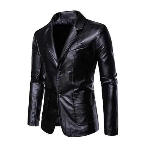 Herren Lederjacke Schwarz Slim Fit Business Casual Reißverschluss Klassisch