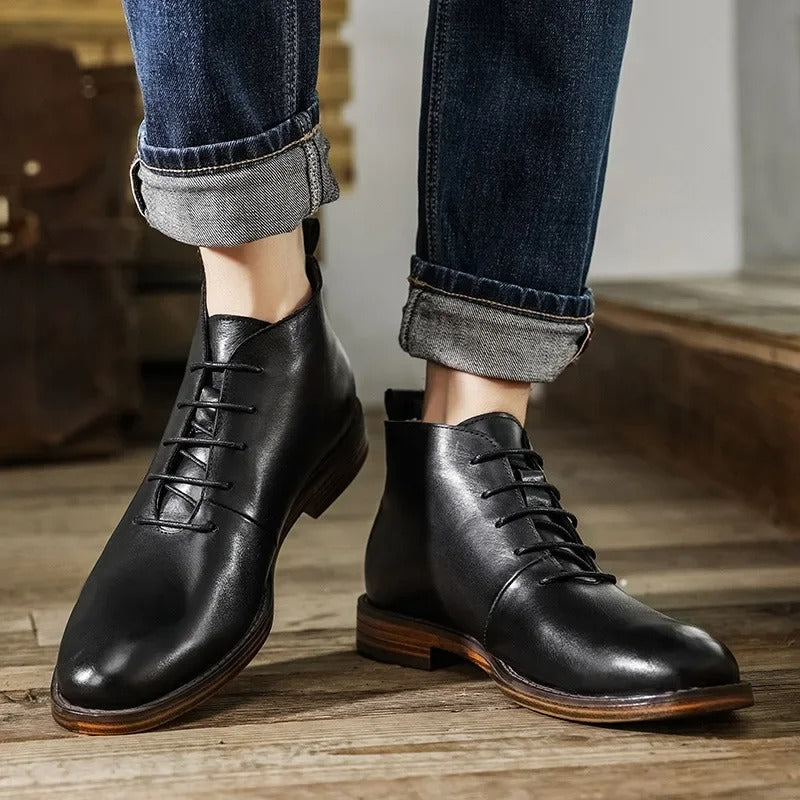Herren Stiefel Leder elegant rutschfest Zuglasche bequem klassisch Alltag Business Casual