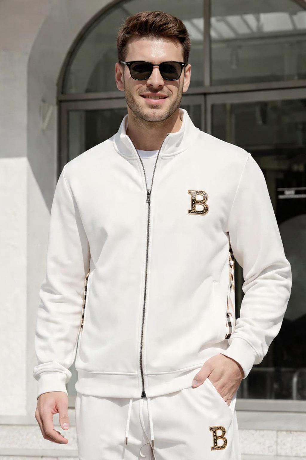 Herren Trainingsanzug kariert, Full-Zip Jacke, Jogginghose mit Kordelzug, bequeme Passform