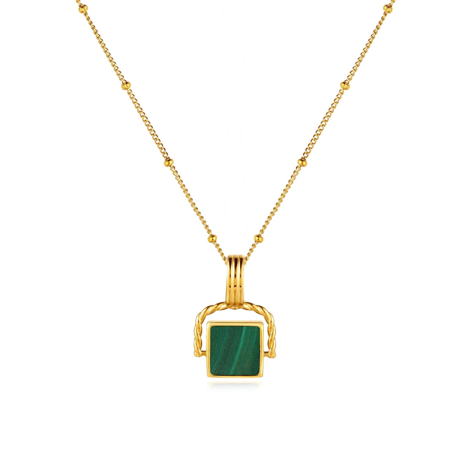 Damen Kette Gold mit grünem Malachit Anhänger, wasserfest, verstellbar, hypoallergen, elegante Schmuckkette