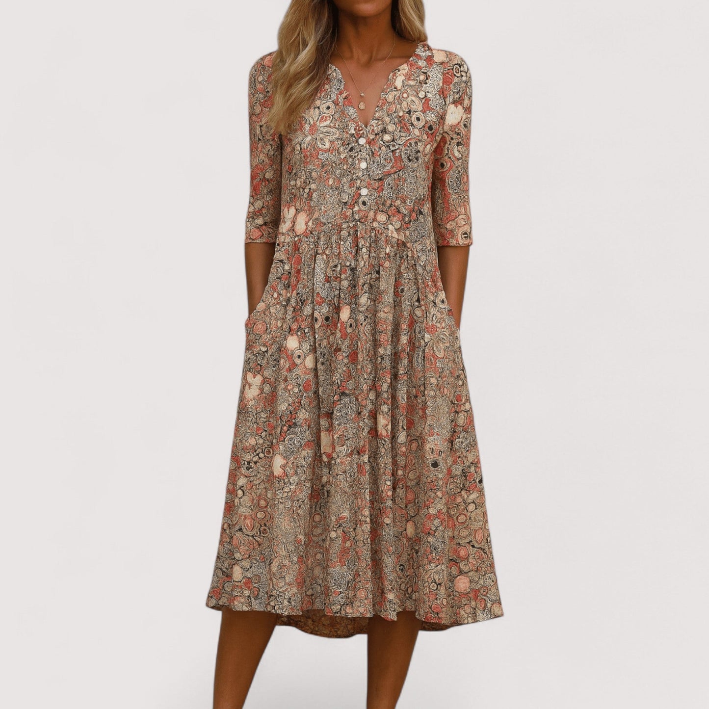 Damen Kleid V-Ausschnitt kurzarm locker fallend elegante Passform für Alltag und besondere Anlässe