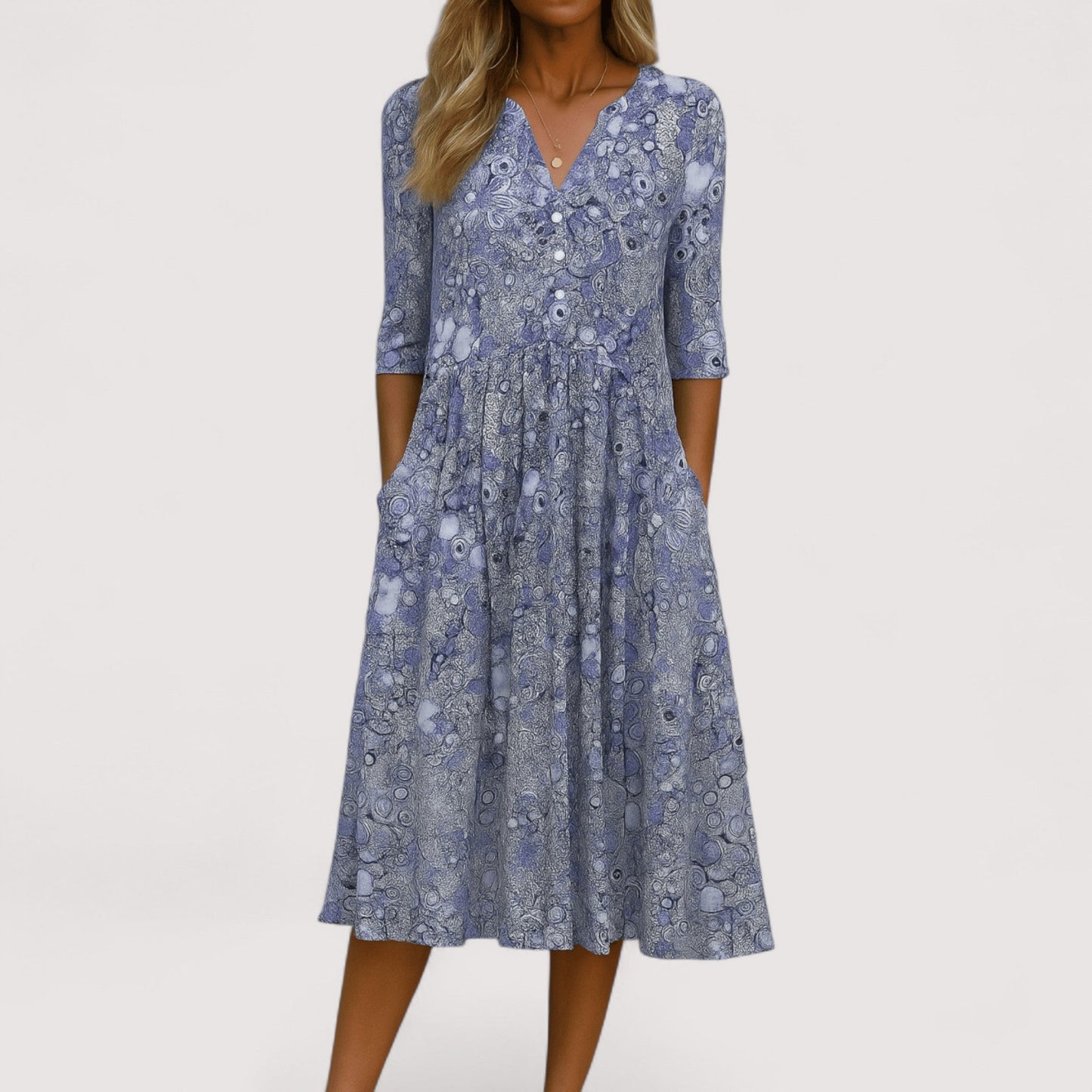 Damen Kleid V-Ausschnitt kurzarm locker fallend elegante Passform für Alltag und besondere Anlässe