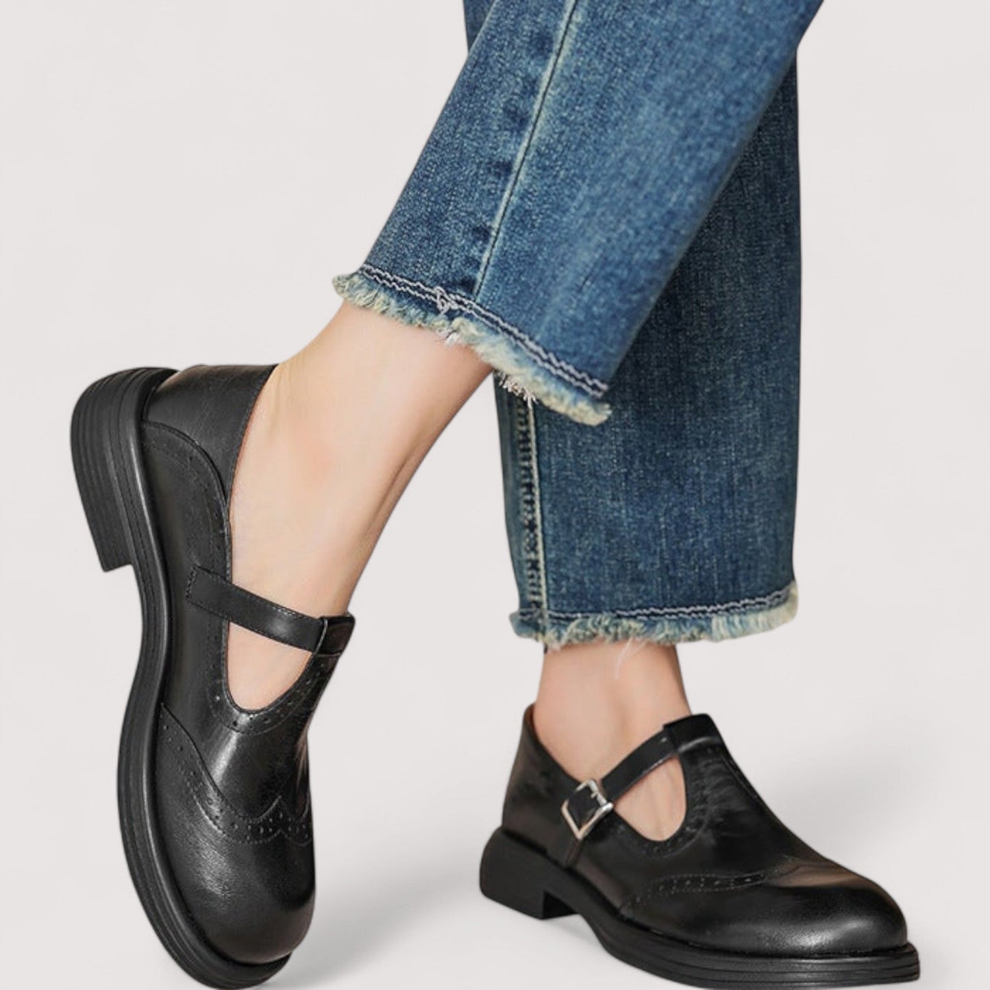 Damen Lederschuhe mit Riemenverschluss rutschfest bequem atmungsaktiv elegant