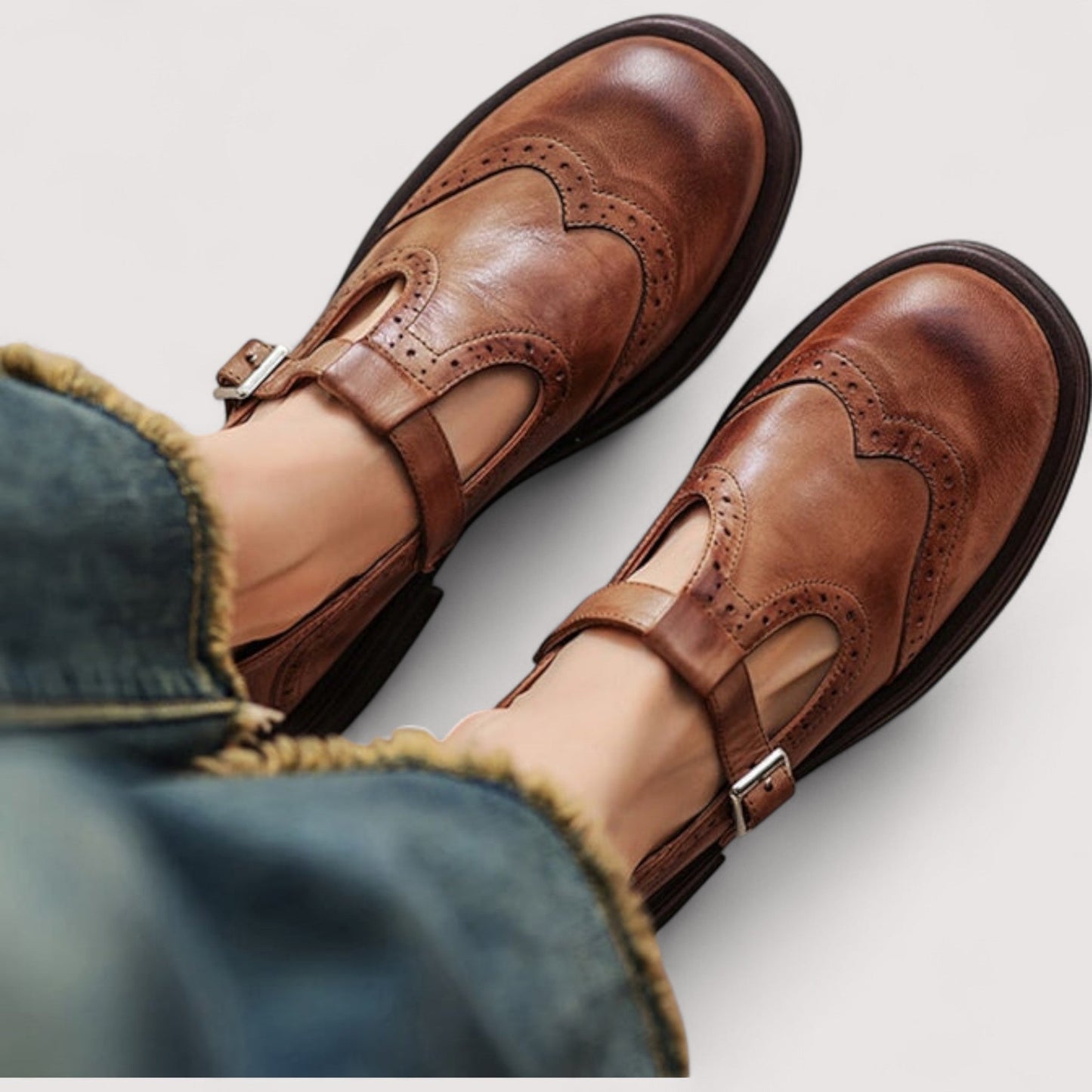Damen Lederschuhe mit Riemenverschluss rutschfest bequem atmungsaktiv elegant