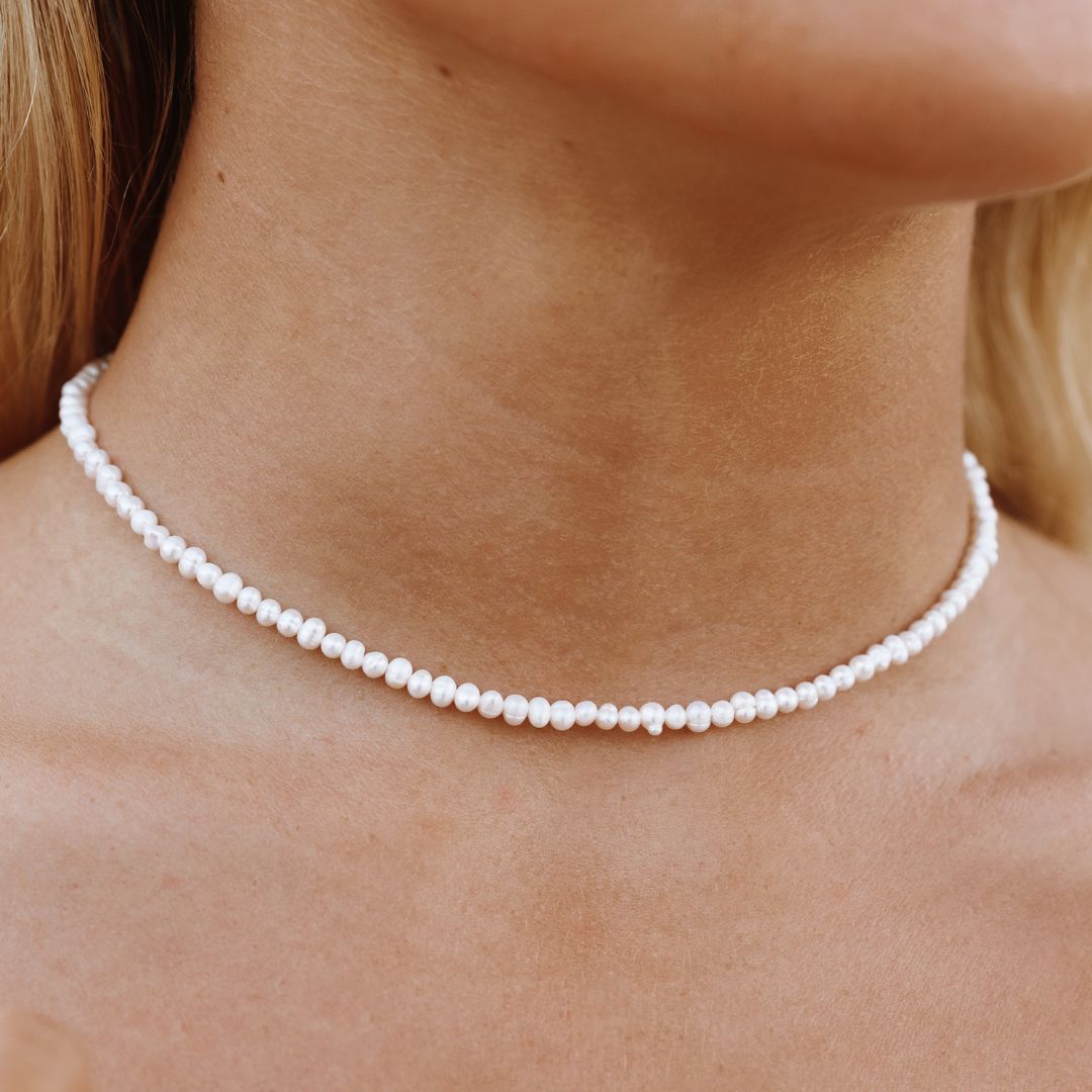 Damen Perlen Choker mit Süßwasserperlen Gold Edelstahl 18K PVD Verstellbare Halskette