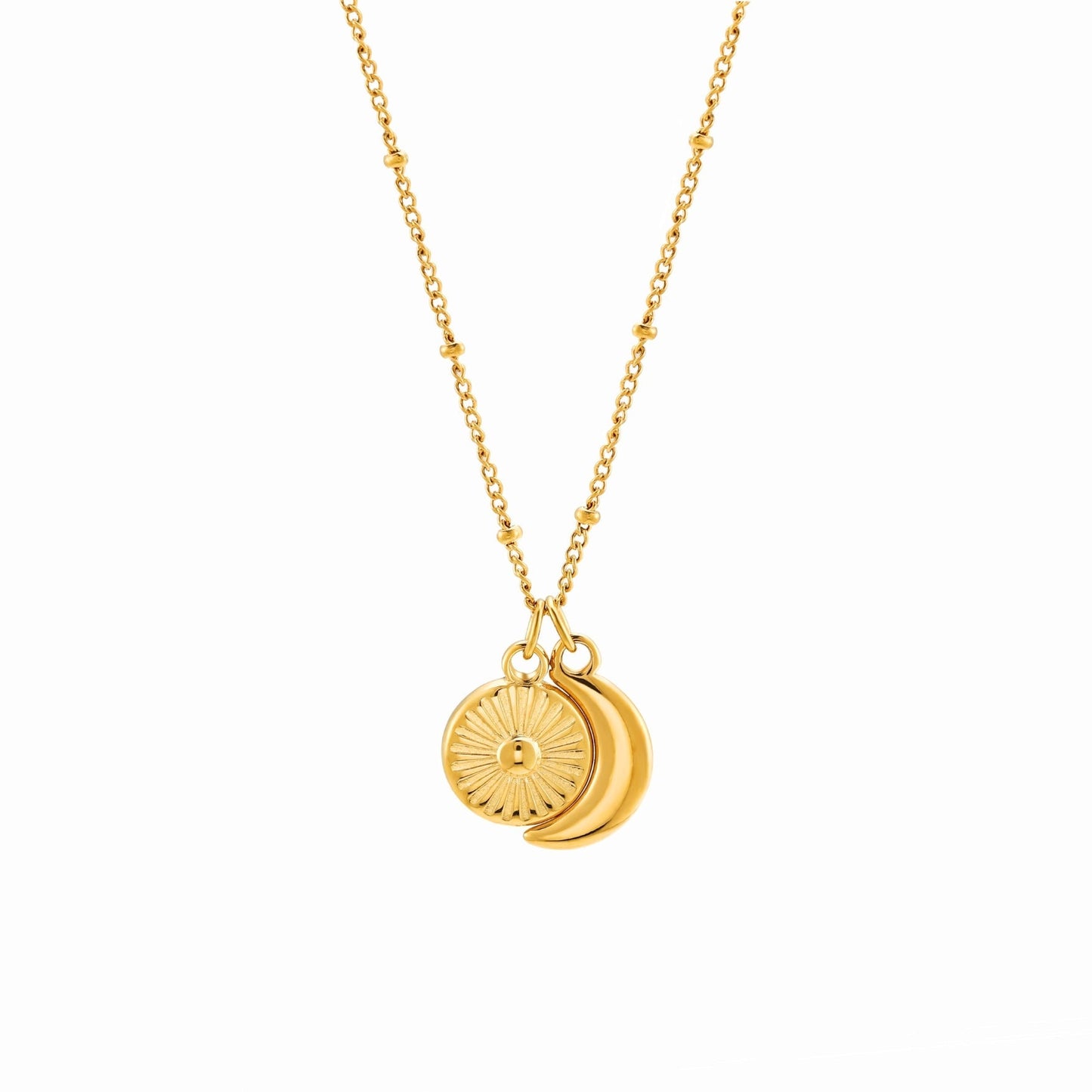 Damen Halskette Gold Doppelanhänger Sonne und Mond Edelstahl wasserfest minimalistischer Schmuck