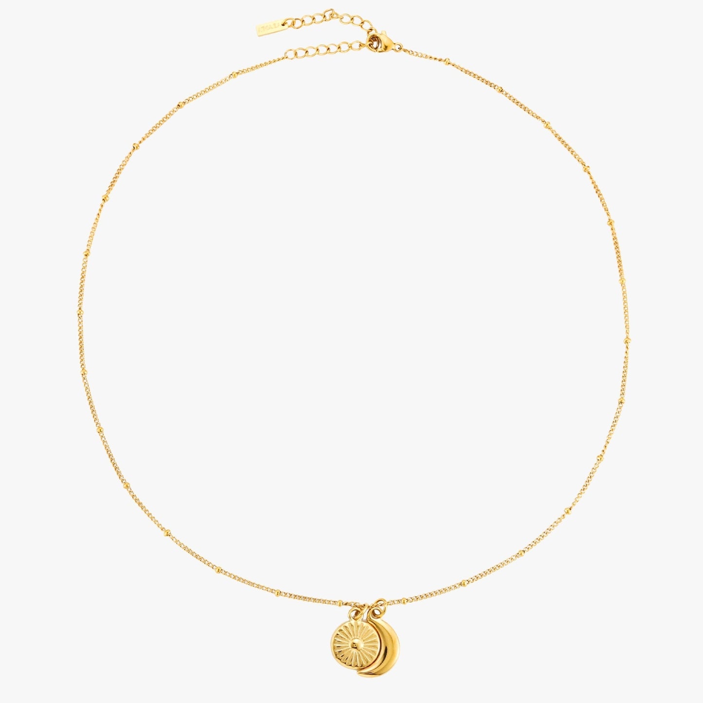 Damen Halskette Gold Doppelanhänger Sonne und Mond Edelstahl wasserfest minimalistischer Schmuck