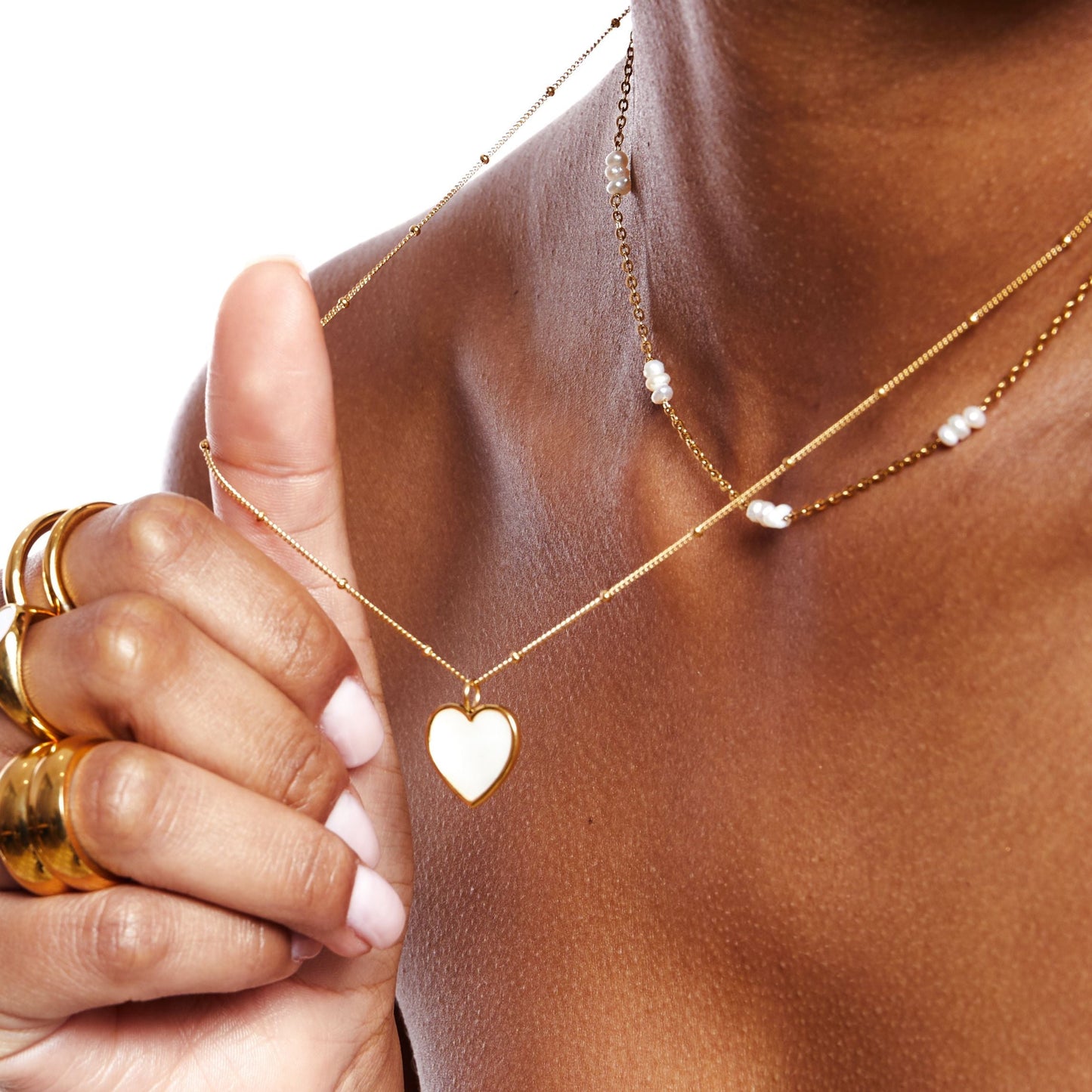 Damen Halskette Gold mit Perlmutt-Anhänger Edelstahl 18K PVD Verstellbare Schmuckkette