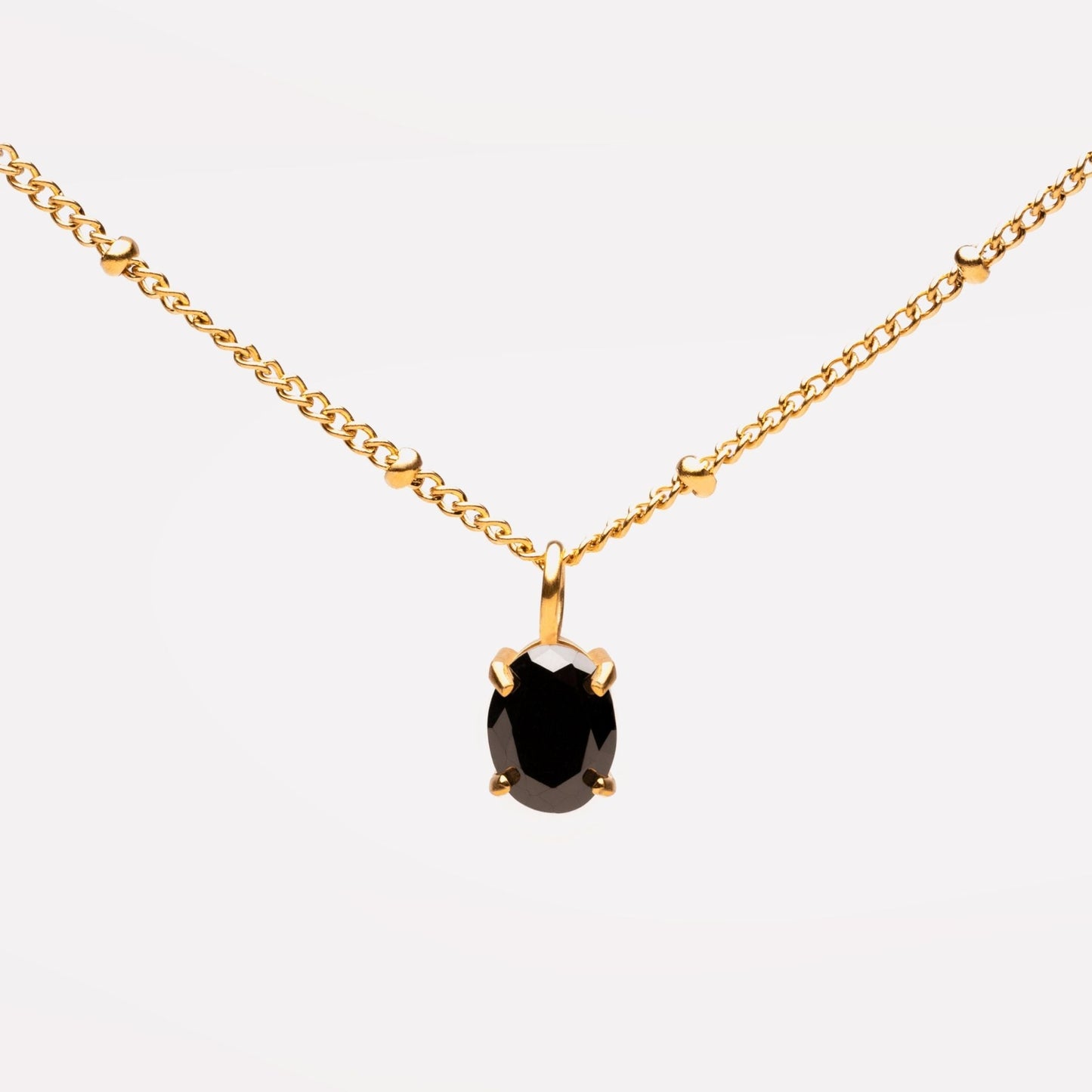 Damen Halskette Gold schwarzer CZ Anhänger Beaded Chain verstellbar wasserfest hypoallergen Edelstahl