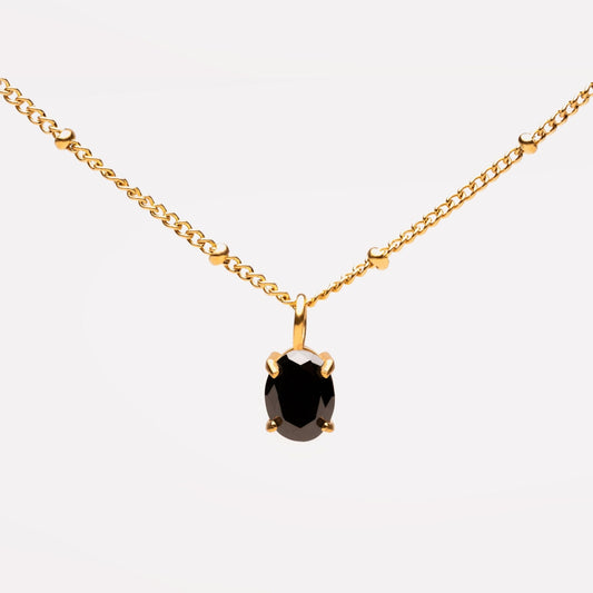 Damen Halskette Gold schwarzer CZ Anhänger Beaded Chain verstellbar wasserfest hypoallergen Edelstahl