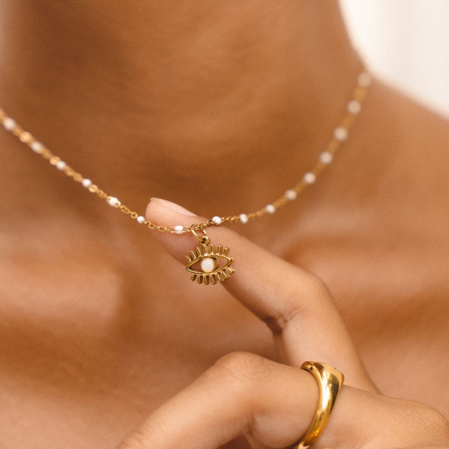Damen Opal Halskette Gold Auge Anhänger Edelstahl verstellbar wasserfest