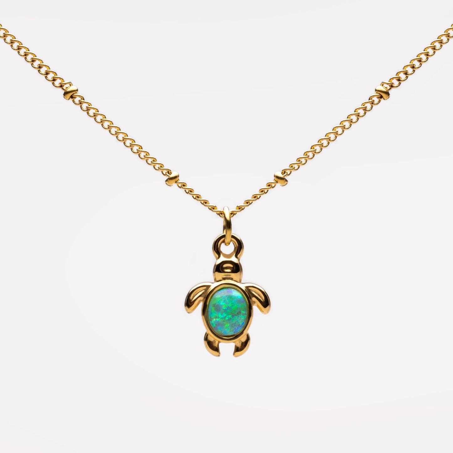 Damen Schildkröten Halskette Gold Opal Anhänger verstellbar wasserfest hypoallergen Edelstahl
