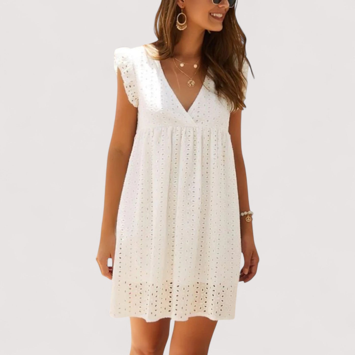 Damen Sommerkleid A-Linie V-Ausschnitt hohe Taille locker Passform elegant