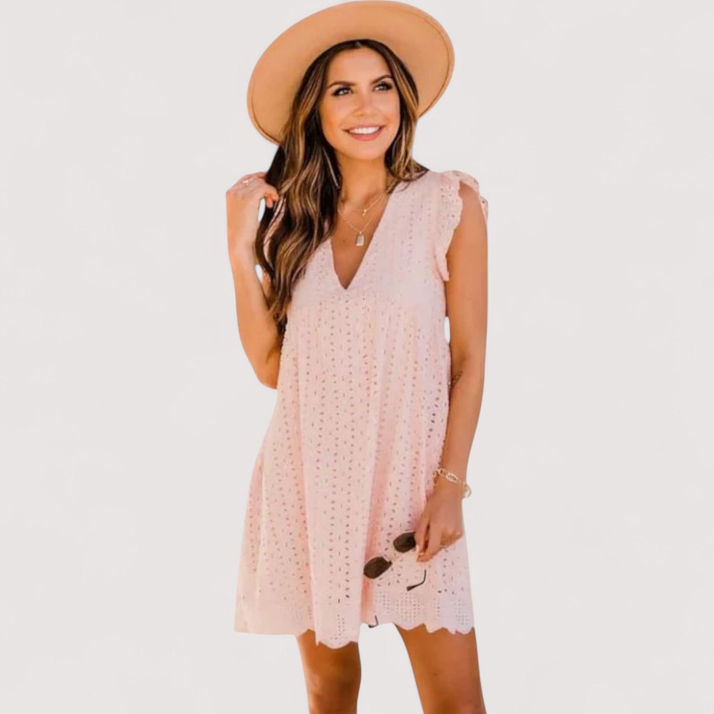 Damen Sommerkleid A-Linie V-Ausschnitt hohe Taille locker Passform elegant