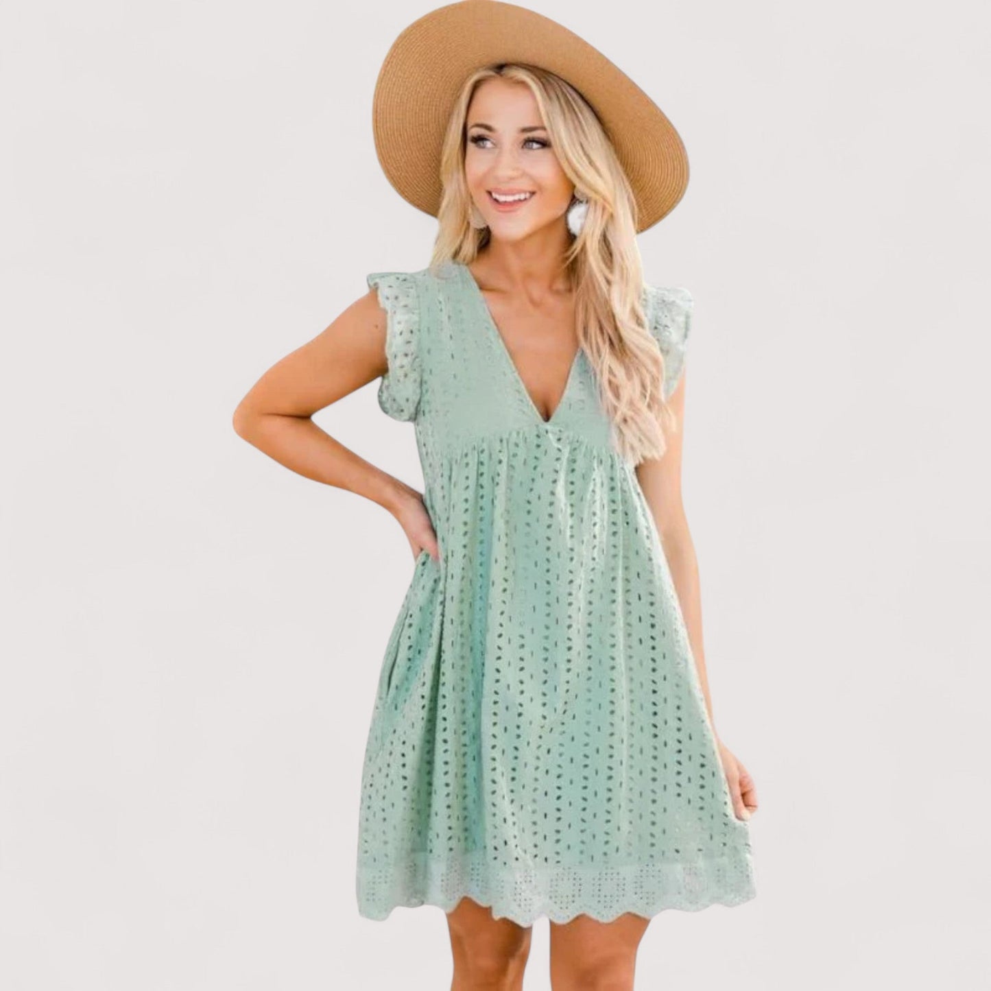 Damen Sommerkleid A-Linie V-Ausschnitt hohe Taille locker Passform elegant