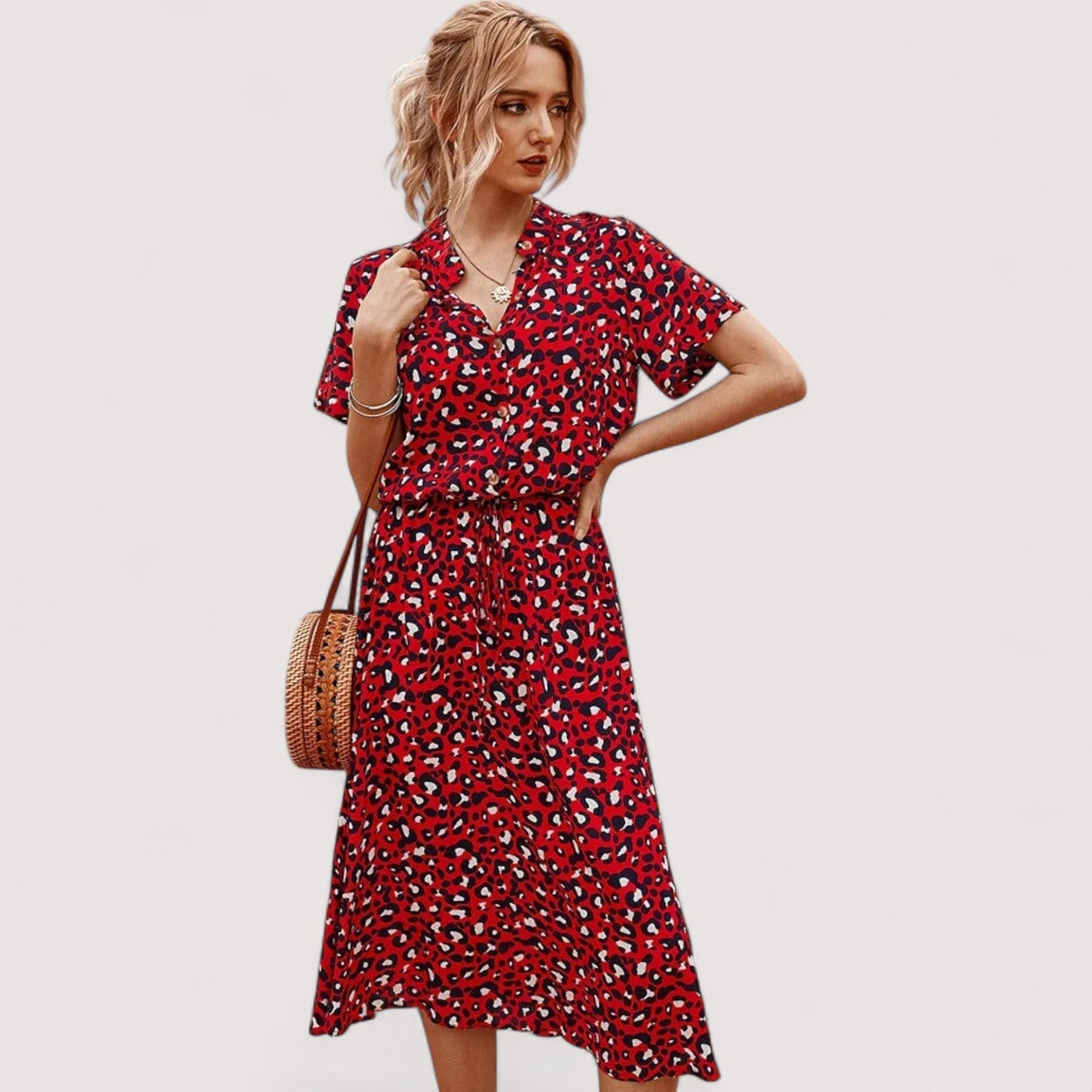 Damen Sommerkleid gemustert locker Passform leicht atmungsaktiv vielseitig bequem