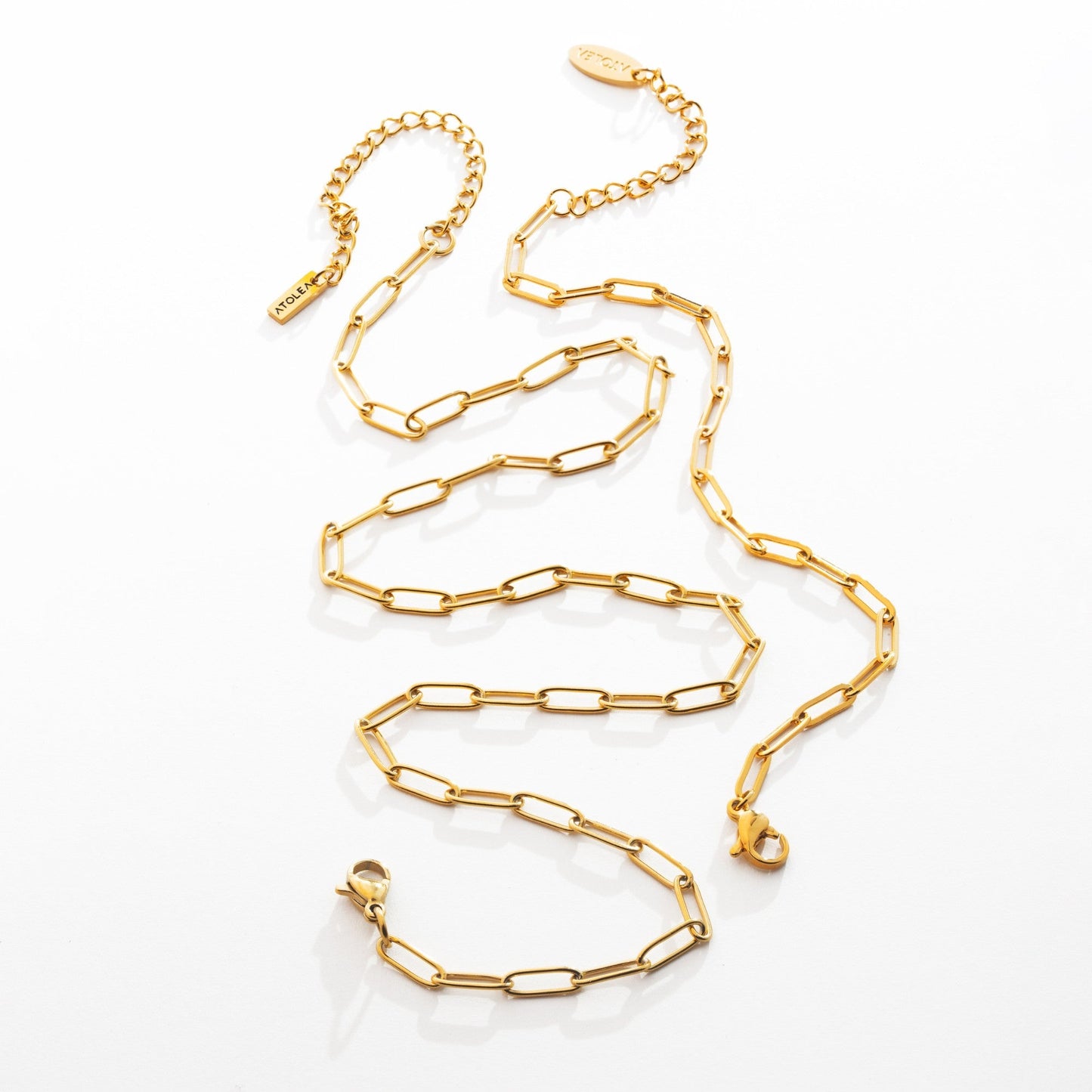 Damen Schmuckset Gold Paperclip Kette und Paperclip Armband 2-teilig wasserfest hypoallergen Edelstahl