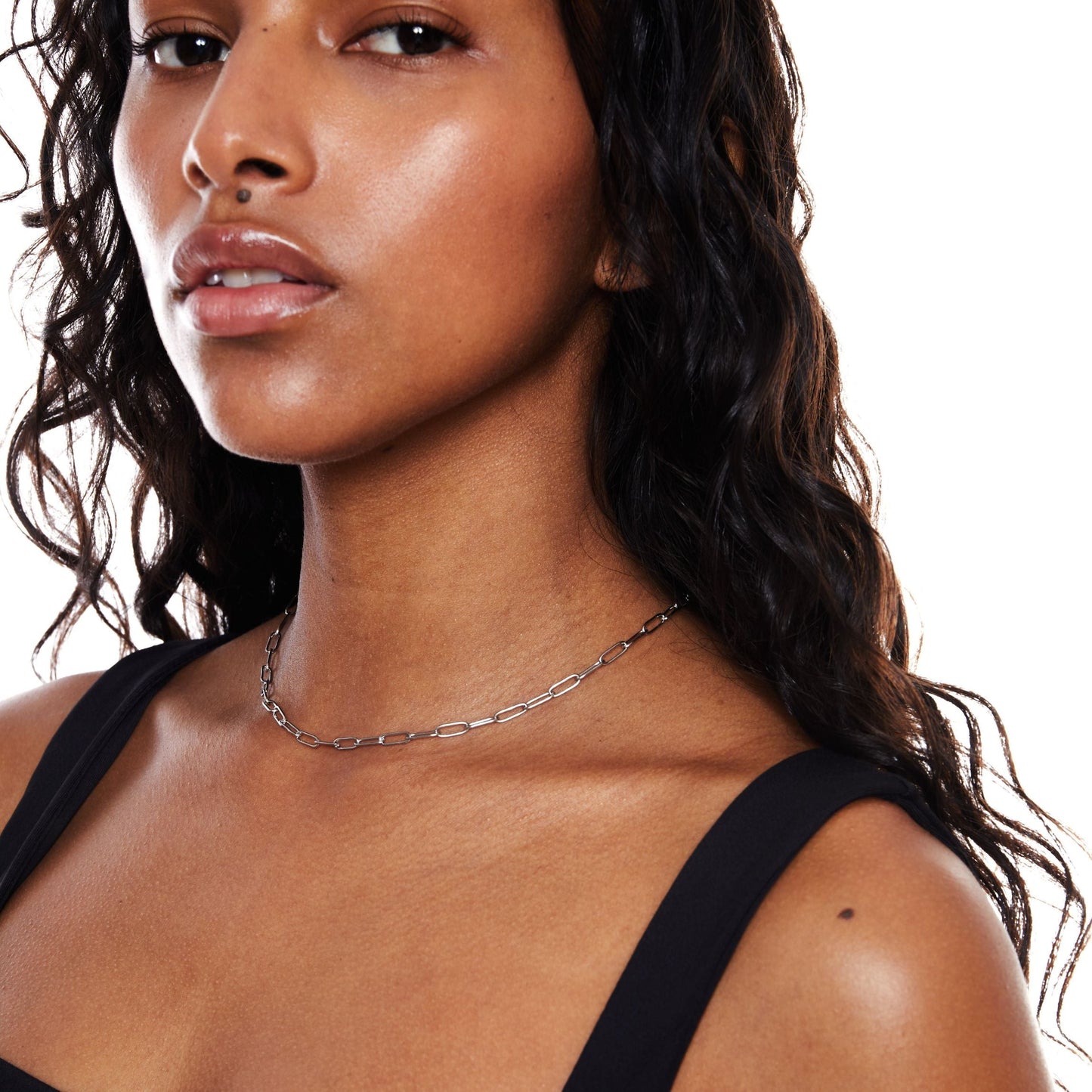 Damen Paperclip Choker Gold, Gliederkette 3 mm, verstellbar, wasserfest, hypoallergen, Halskette