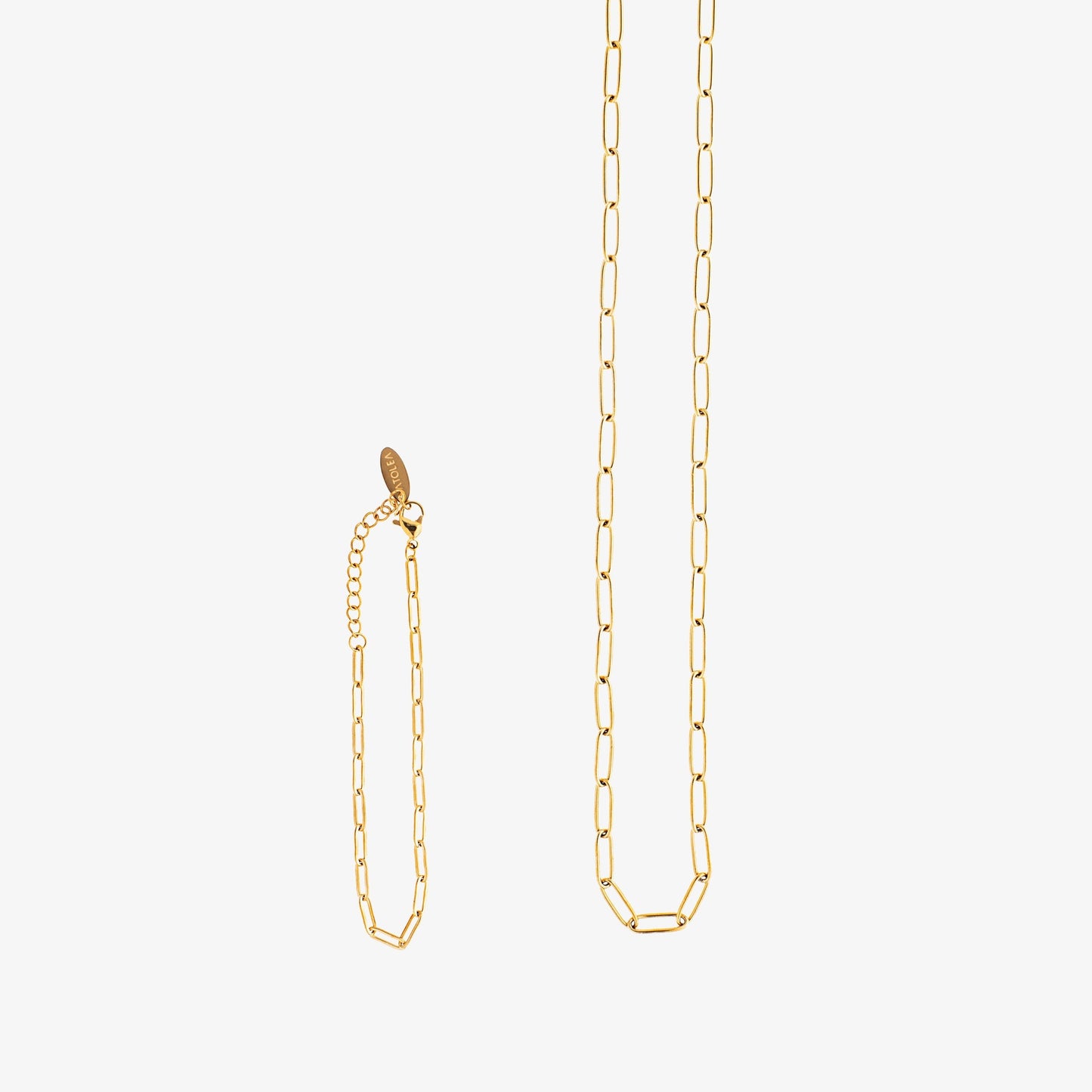 Damen Schmuckset Gold Paperclip Kette und Paperclip Armband 2-teilig wasserfest hypoallergen Edelstahl