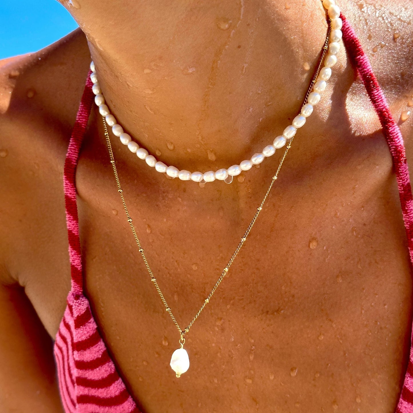 Damen Perlen Schmuckset Gold Süßwasserperlen Choker Barockperlen Anhänger verstellbar wasserfest Edelstahl