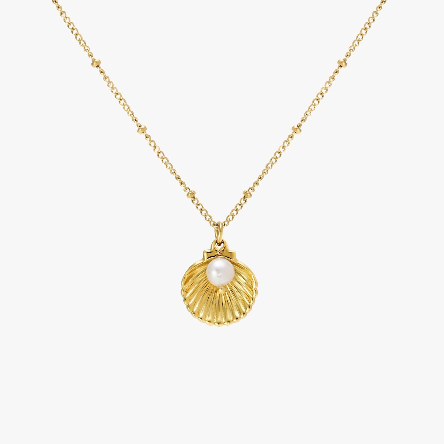 Damen Halskette Gold mit Muschel-Anhänger und Süßwasserperle Edelstahl 18K PVD Verstellbar