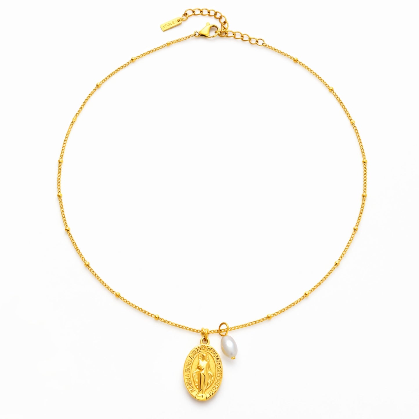 Damen Halskette mit goldfarbenem Kreuz Anhänger und Süßwasserperle