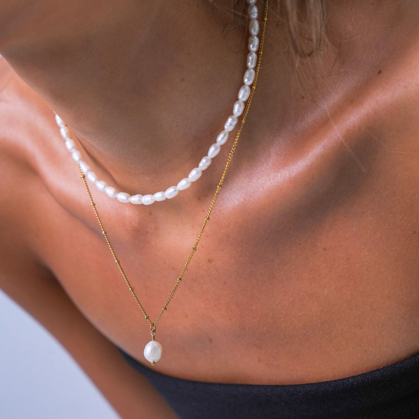 Damen Perlen Schmuckset Gold Süßwasserperlen Choker Barockperlen Anhänger verstellbar wasserfest Edelstahl