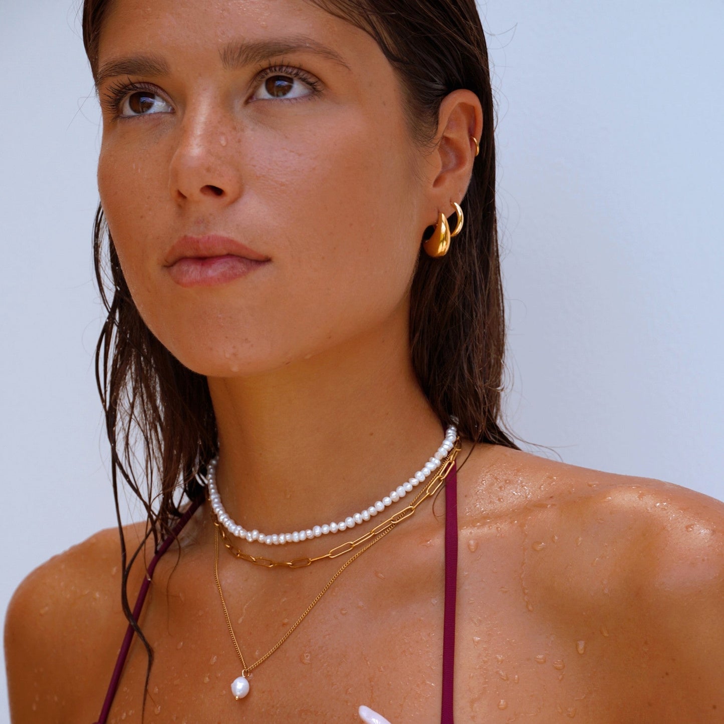 Damen Perlen Choker mit Süßwasserperlen Gold Edelstahl 18K PVD Verstellbare Halskette