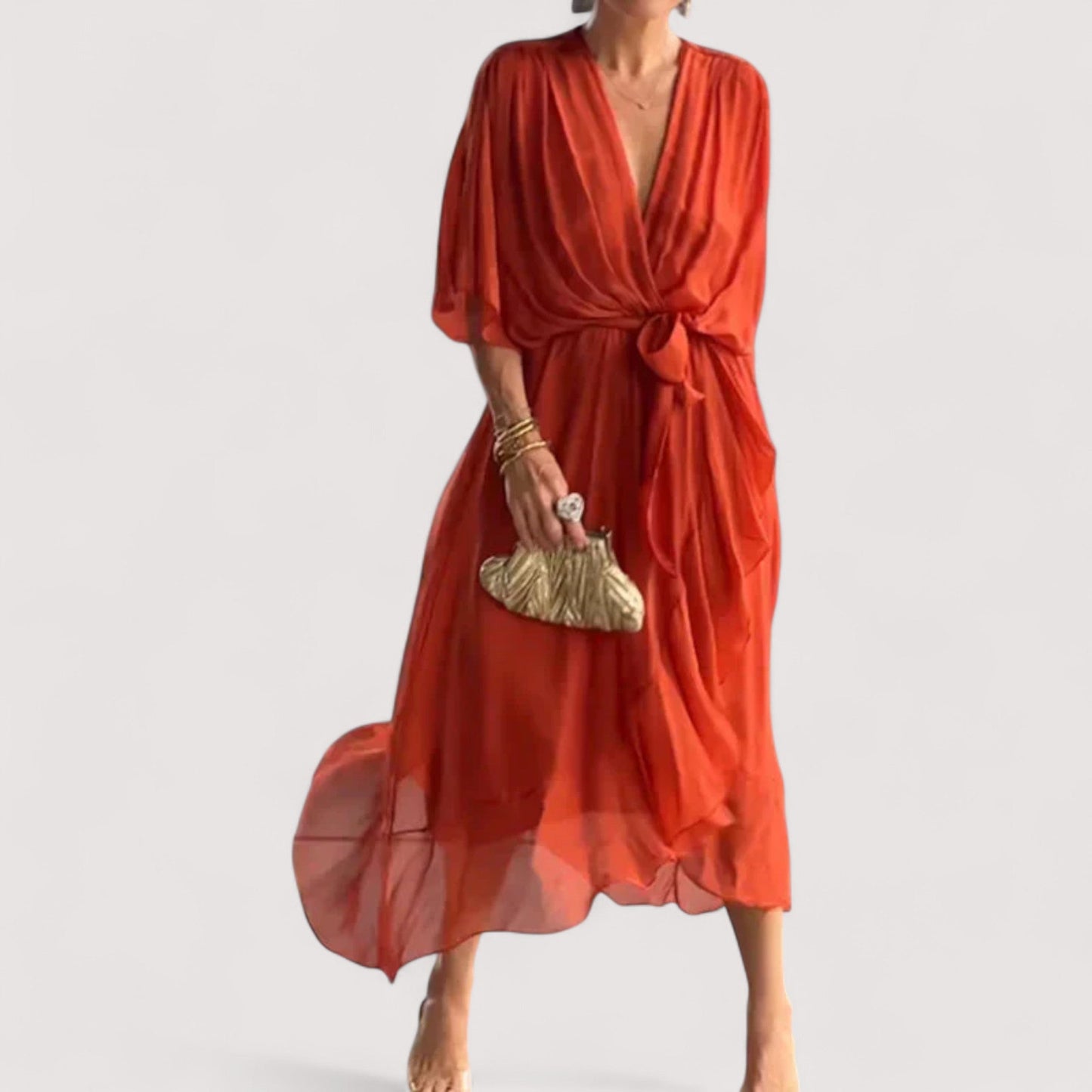 Damen Kleid V-Ausschnitt fließend leicht locker elegant