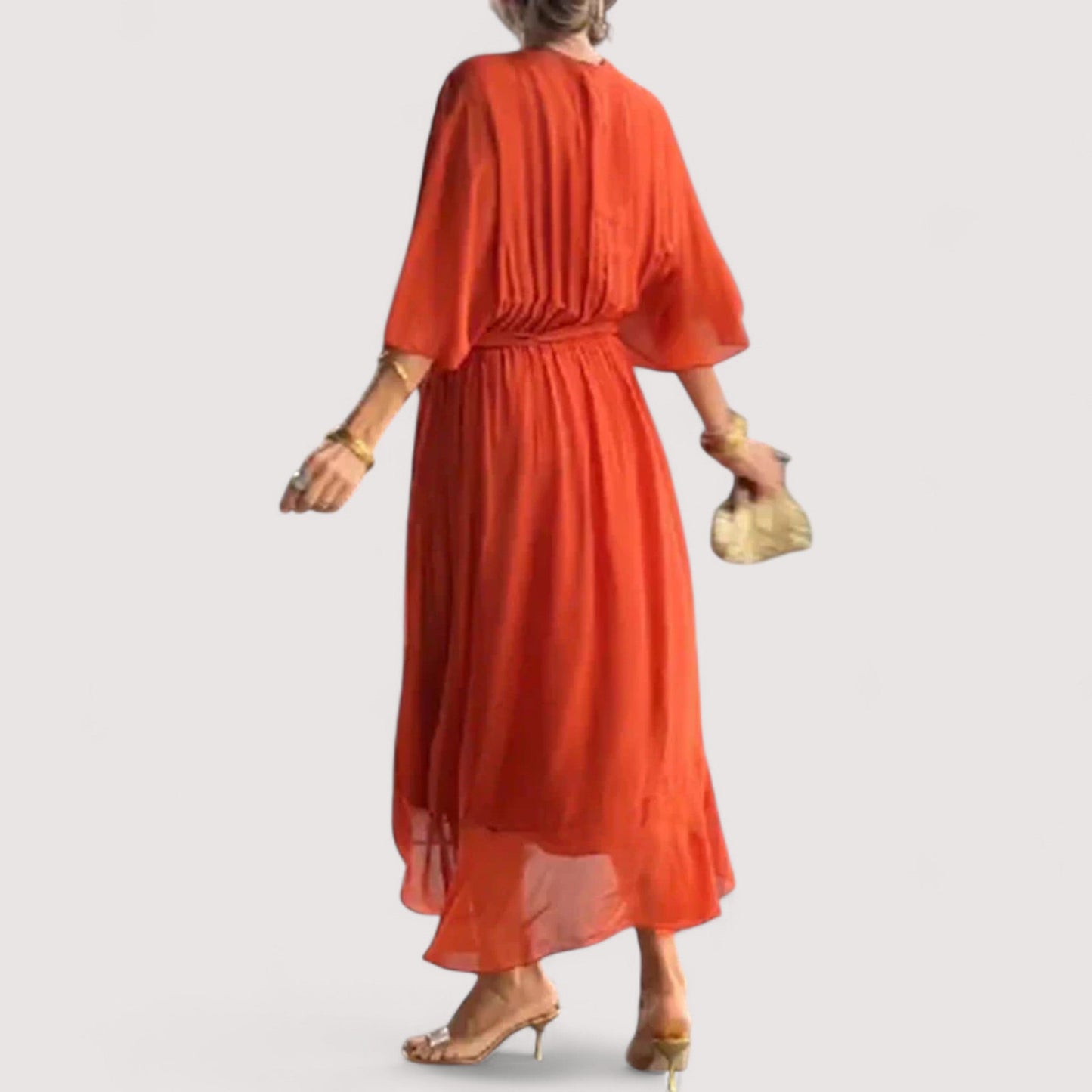 Damen Kleid V-Ausschnitt fließend leicht locker elegant