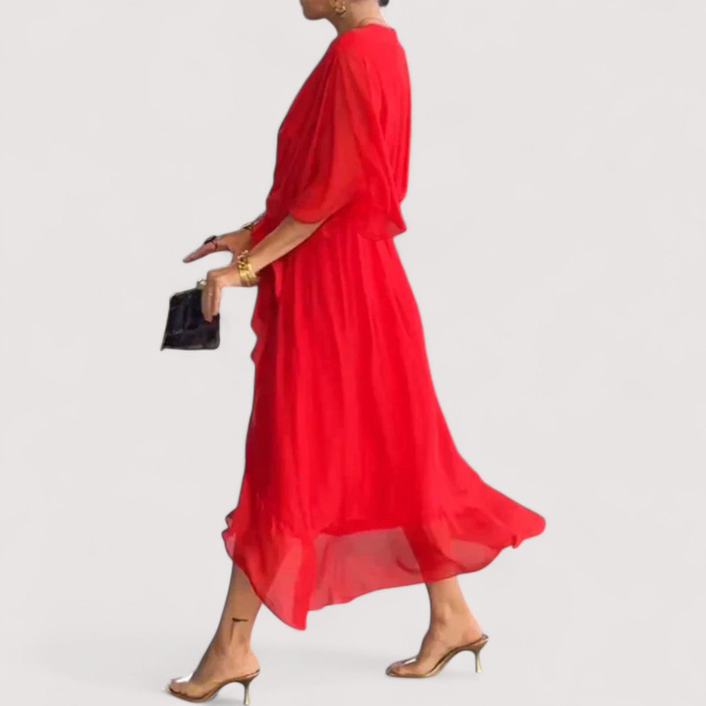 Damen Kleid V-Ausschnitt fließend leicht locker elegant