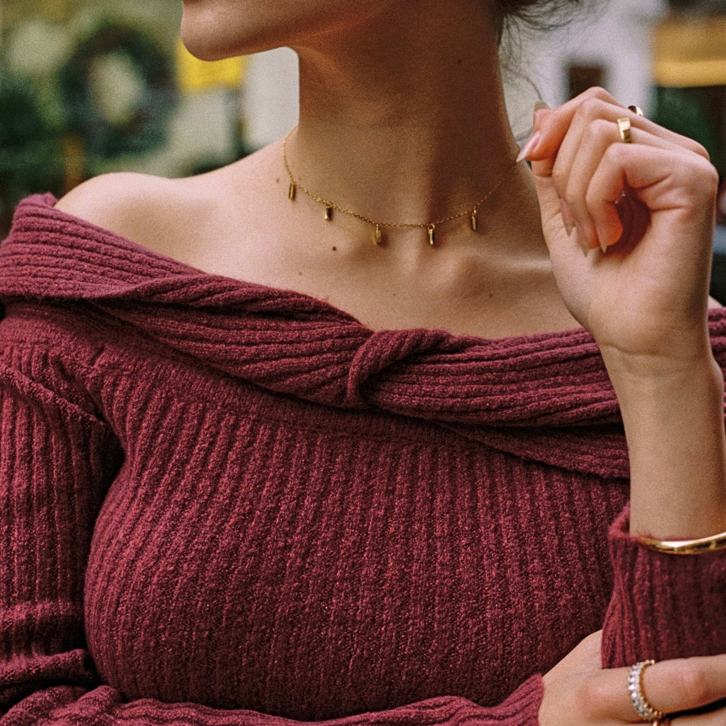 Damen Choker Halskette mit grünem Smaragdoptik Anhänger aus Edelstahl