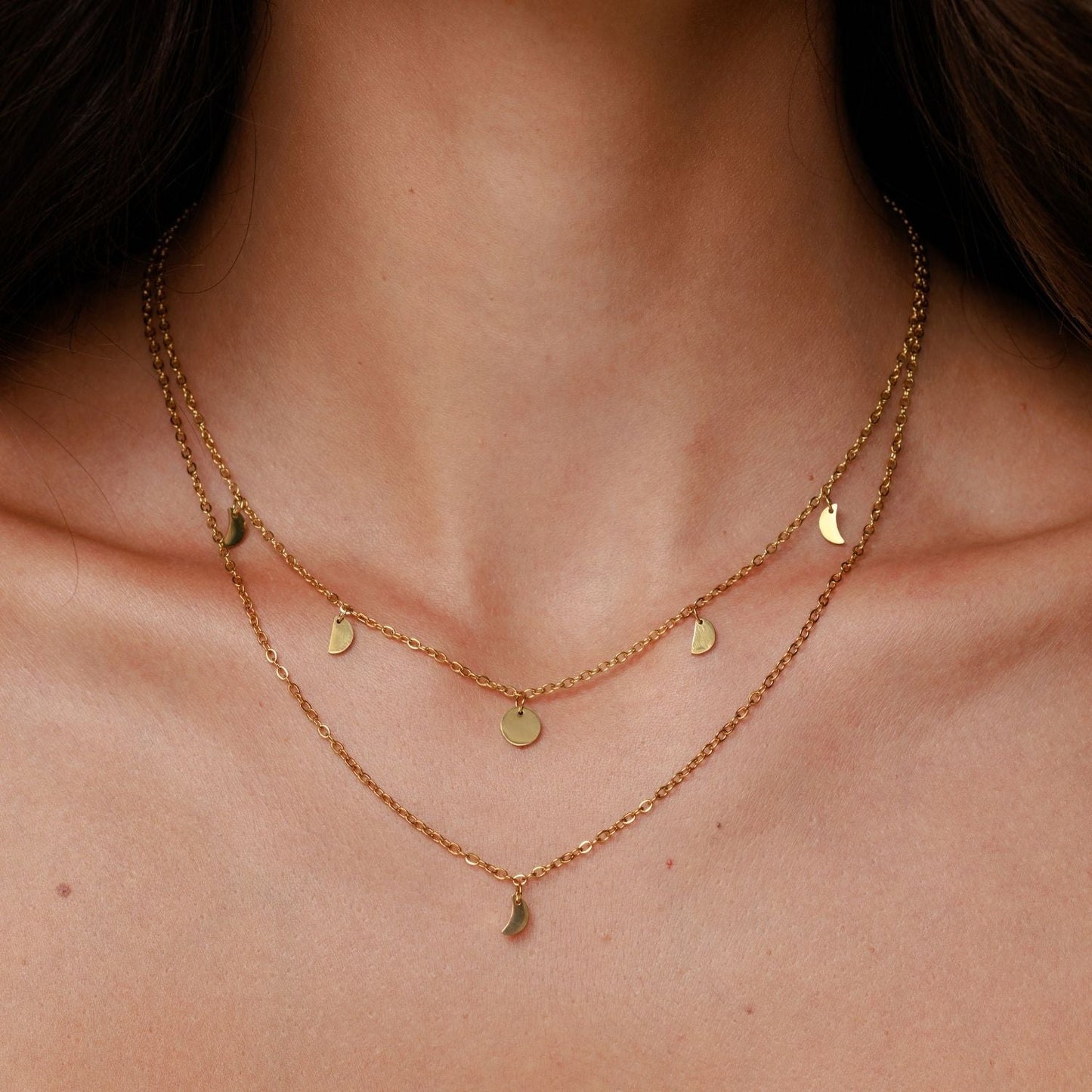 Damen Layering Halskette Gold Mehrreihig Boho Edelstahl 18K PVD Verstellbarer Halsschmuck