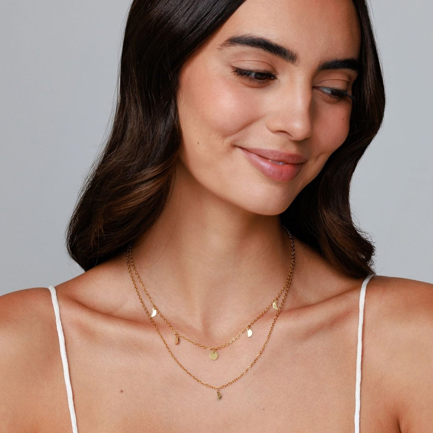 Damen Layering Halskette Gold Mehrreihig Boho Edelstahl 18K PVD Verstellbarer Halsschmuck