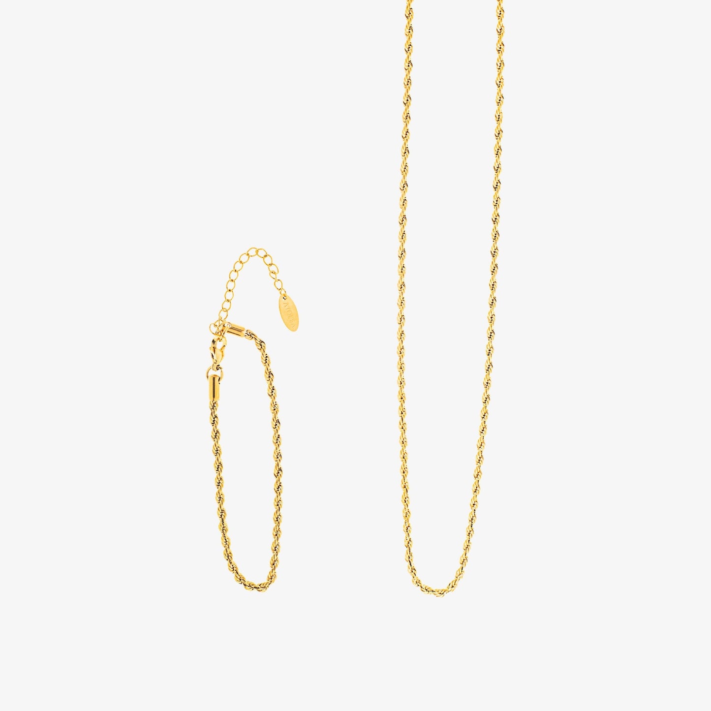 Damen Schmuckset Gold Rope Kette und Rope Armband 2-teilig wasserfest hypoallergen Edelstahl vergoldet