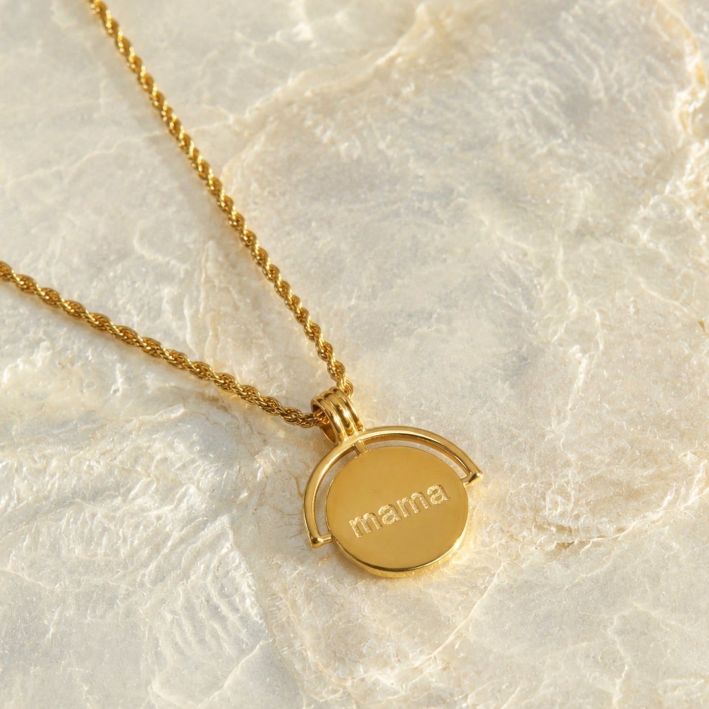 Damen Halskette Gold mit Gravur Anhänger personalisierbar Rope Chain Edelstahl wasserfest