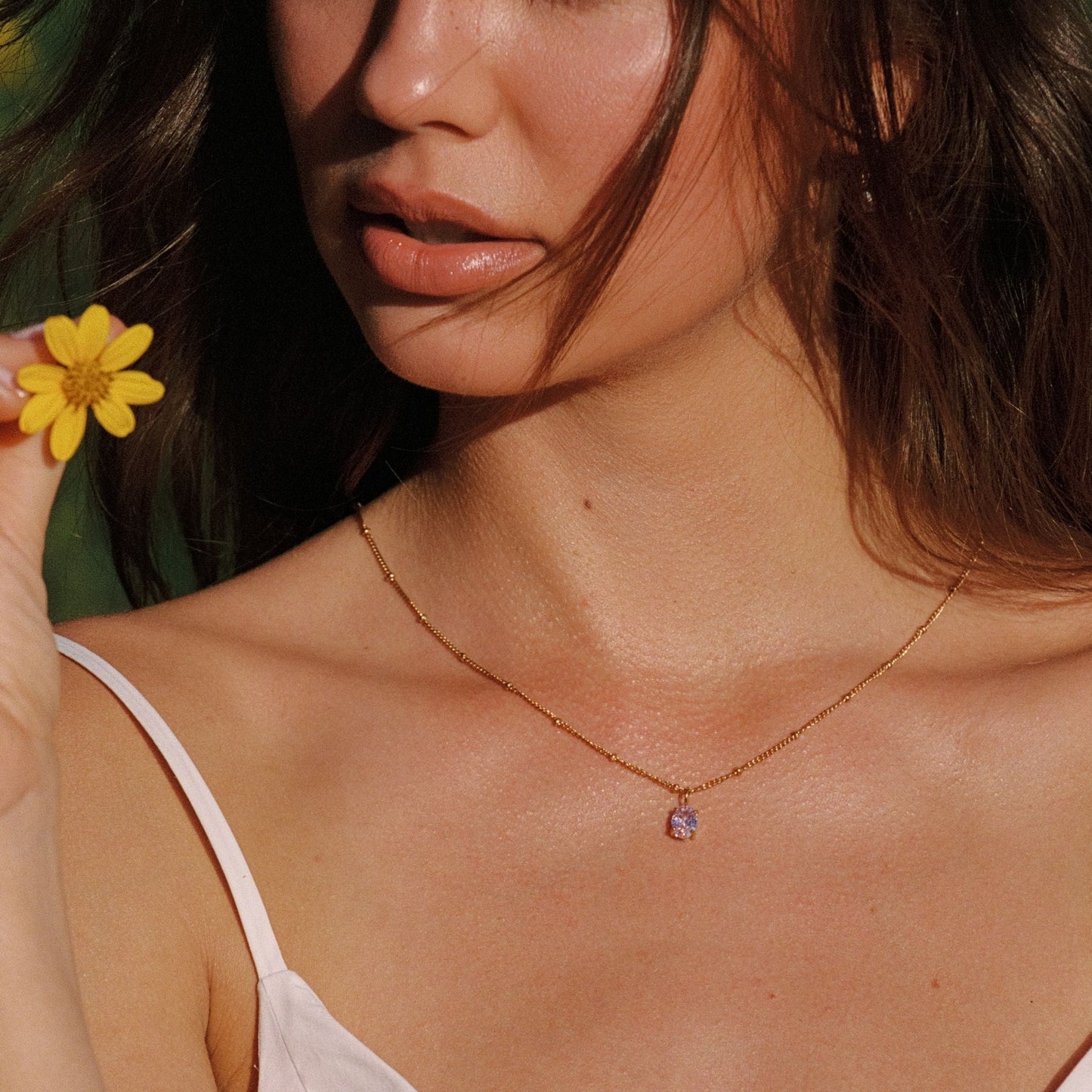 Damen Halskette goldfarben mit rosa CZ Anhänger aus Edelstahl