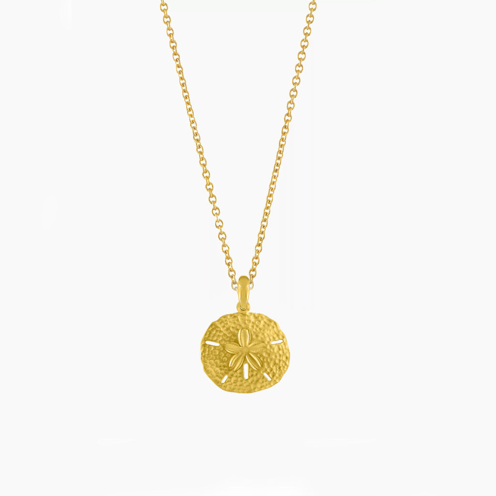 Damen Halskette Gold mit Sanddollar Anhänger, maritime Kette, verstellbar, wasserfest, hypoallergen
