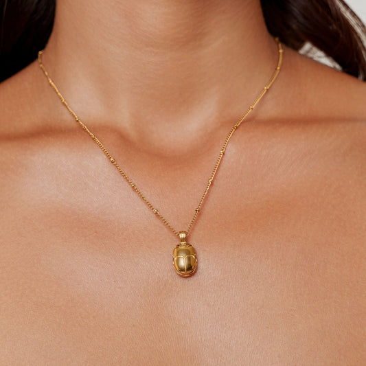 Damen Halskette Gold Skarabäus Anhänger mit grünem Zirkonia Edelstahl wasserfest Schmuck  Produktbeschreibung: