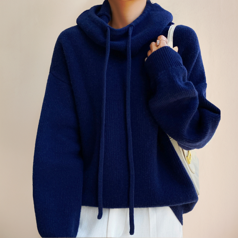 Damen Strickpullover mit Kapuze lose weiche warme bequeme Passform