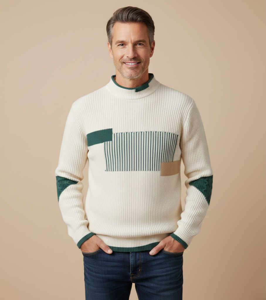 Herren Strickpullover mit geometrischem Muster, bequem, warm, Langarm