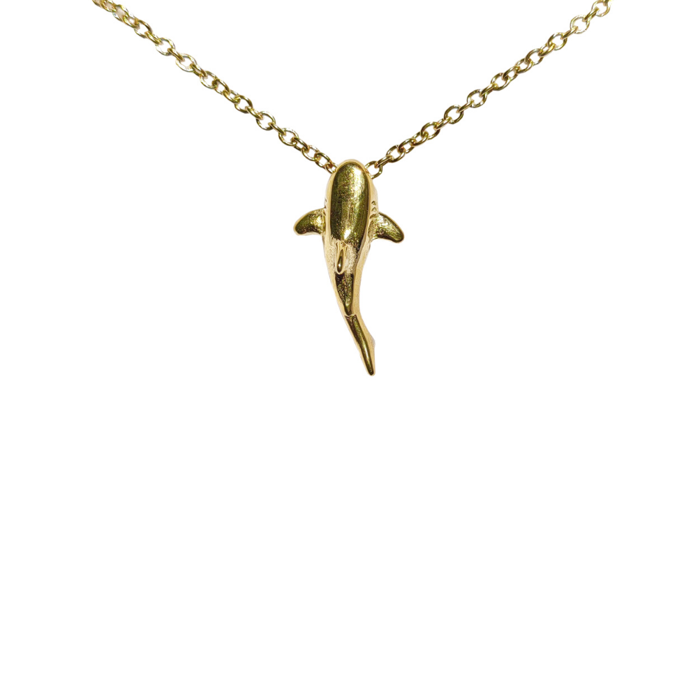 Damen Halskette Gold Hai Anhänger Verstellbar Wasserfest Hypoallergen Edelstahl