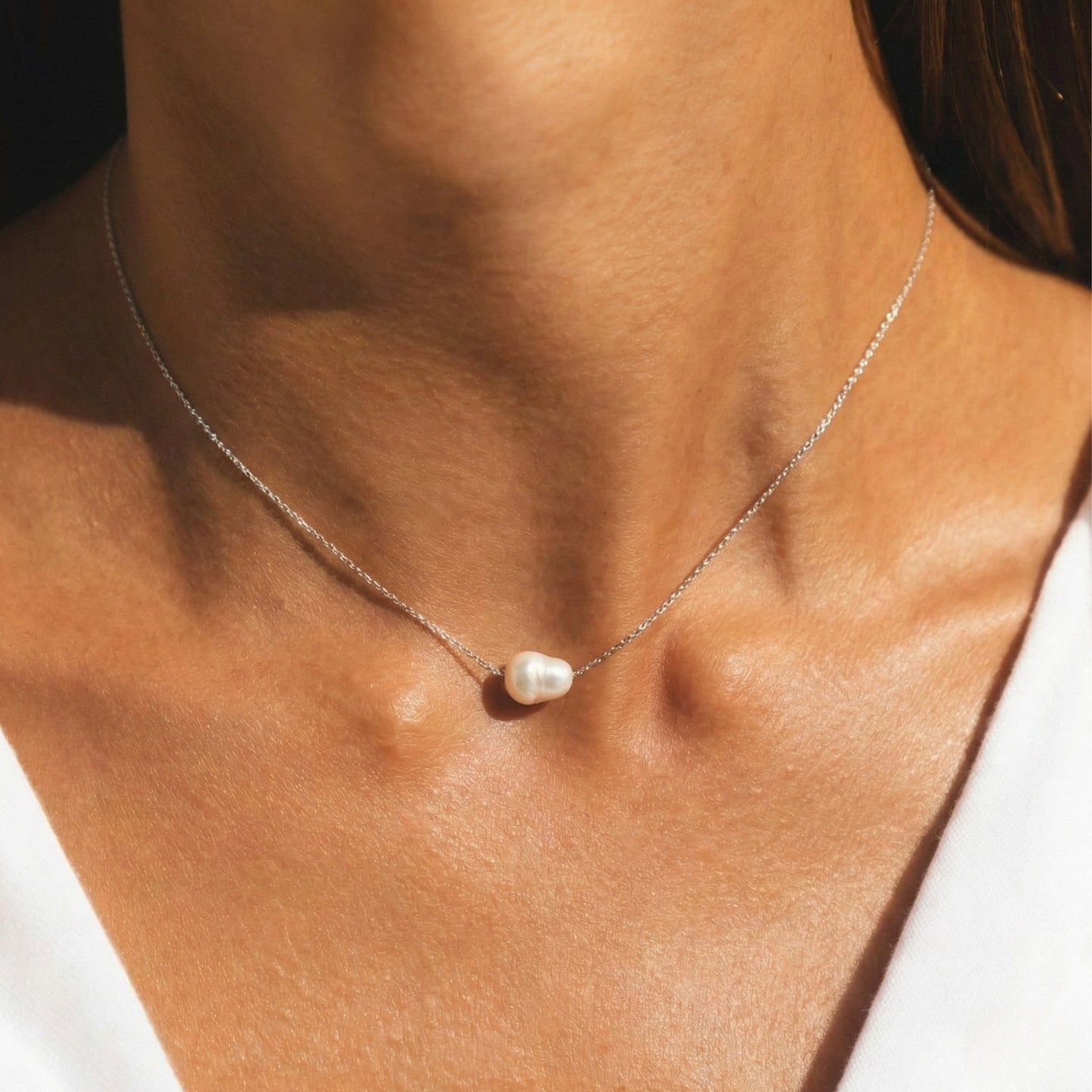 Damen Perlen Choker Gold mit echten Süßwasser-Barockperlen, verstellbar, wasserfest, hypoallergen, Halskette